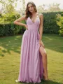 A-line Refined V-Neck Sleeveless Floor-Length Chiffon Bridesmaid Dresses