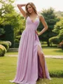 A-line Refined V-Neck Sleeveless Floor-Length Chiffon Bridesmaid Dresses