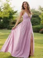 A-line Refined V-Neck Sleeveless Floor-Length Chiffon Bridesmaid Dresses