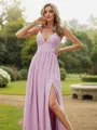 A-line Refined V-Neck Sleeveless Floor-Length Chiffon Bridesmaid Dresses