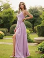 A-line Refined V-Neck Sleeveless Floor-Length Chiffon Bridesmaid Dresses