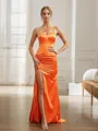 Sheath/Column One-Shoulder Confident Sleeveless Sweep Train Silk like Satin Bridesmaid Dresses