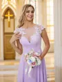 A-line Scoop Charming Short Sleeves Floor-Length Chiffon Bridesmaid Dresses