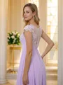 A-line Scoop Charming Short Sleeves Floor-Length Chiffon Bridesmaid Dresses