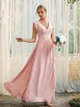 A-line V-Neck Glam Sleeveless Floor-Length Chiffon Bridesmaid Dresses