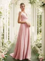 A-line V-Neck Glam Sleeveless Floor-Length Chiffon Bridesmaid Dresses