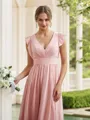 A-line V-Neck Glam Sleeveless Floor-Length Chiffon Bridesmaid Dresses