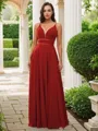A-line V-Neck Exquisite Sleeveless Floor-Length Chiffon Bridesmaid Dresses