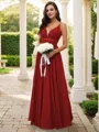 A-line V-Neck Exquisite Sleeveless Floor-Length Chiffon Bridesmaid Dresses