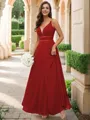 A-line V-Neck Exquisite Sleeveless Floor-Length Chiffon Bridesmaid Dresses