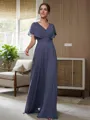A-line V-Neck Flowing Short Sleeves Floor-Length Chiffon Bridesmaid Dresses