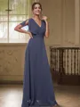 A-line V-Neck Flowing Short Sleeves Floor-Length Chiffon Bridesmaid Dresses