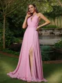 A-line Scoop Sleeveless Sweep Train Flattering Chiffon Bridesmaid Dresses