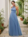 A-line Halter Delicate Sleeveless Floor-Length Tulle Bridesmaid Dresses