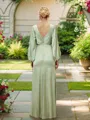 Sheath/Column V-Neck Seductive Long Sleeves Floor-Length Silk like Satin Bridesmaid Dresses