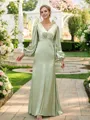 Sheath/Column V-Neck Seductive Long Sleeves Floor-Length Silk like Satin Bridesmaid Dresses