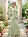 Sheath/Column V-Neck Seductive Long Sleeves Floor-Length Silk like Satin Bridesmaid Dresses