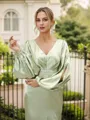 Sheath/Column V-Neck Seductive Long Sleeves Floor-Length Silk like Satin Bridesmaid Dresses