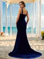 Trumpet/Mermaid Twinkling Straps Sleeveless Sweep Train Velvet Bridesmaid Dresses