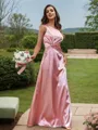 Sheath/Column One-Shoulder Clean-lined Sleeveless Floor-Length Silk like Satin Bridesmaid Dresses