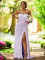Sheath/Column Sweetheart Sleeveless Sweep Train Streamlined Silk like Satin Bridesmaid Dresses