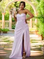Sheath/Column Sweetheart Sleeveless Sweep Train Streamlined Silk like Satin Bridesmaid Dresses
