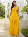A-line V-Neck Graceful Sleeveless Floor-Length Chiffon Bridesmaid Dresses