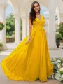 A-line V-Neck Graceful Sleeveless Floor-Length Chiffon Bridesmaid Dresses