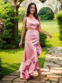 Sheath/Column One-Shoulder Classic Sleeveless Floor-Length Silk like Satin Bridesmaid Dresses