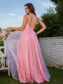 A-line Halter Dreamy Sleeveless Floor-Length Tulle Bridesmaid Dresses