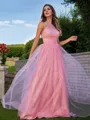 A-line Halter Dreamy Sleeveless Floor-Length Tulle Bridesmaid Dresses