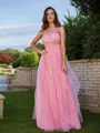 A-line Halter Dreamy Sleeveless Floor-Length Tulle Bridesmaid Dresses