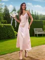 A-line V-Neck Graceful Sleeveless Ankle-Length Silk like Satin Bridesmaid Dresses