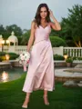 A-line V-Neck Graceful Sleeveless Ankle-Length Silk like Satin Bridesmaid Dresses