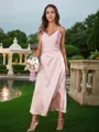 A-line V-Neck Graceful Sleeveless Ankle-Length Silk like Satin Bridesmaid Dresses