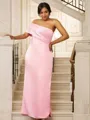 Sheath/Column One-Shoulder Sleeveless Floor-Length Hot Satin Bridesmaid Dresses