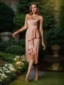 Contemporary Sheath/Column Strapless Sleeveless Tea-Length Charmeuse Bridesmaid Dresses