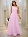 A-line One-Shoulder Stylish Sleeveless Floor-Length Chiffon Bridesmaid Dresses
