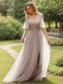 A-line V-Neck Sleeveless Floor-Length Charming Tulle Bridesmaid Dresses