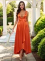 A-line Balanced V-Neck Sleeveless Ankle-Length Silk like Satin Bridesmaid Dresses