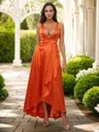 A-line Balanced V-Neck Sleeveless Ankle-Length Silk like Satin Bridesmaid Dresses