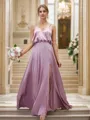 A-line V-Neck Chic Sleeveless Floor-Length Silk like Satin Bridesmaid Dresses