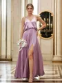A-line V-Neck Chic Sleeveless Floor-Length Silk like Satin Bridesmaid Dresses