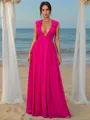 A-line V-Neck Sleeveless Floor-Length Elegant Chiffon Bridesmaid Dresses