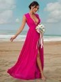 A-line V-Neck Sleeveless Floor-Length Elegant Chiffon Bridesmaid Dresses