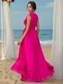 A-line V-Neck Sleeveless Floor-Length Elegant Chiffon Bridesmaid Dresses