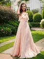 A-line V-Neck Flattering Sleeveless Floor-Length Chiffon Bridesmaid Dresses