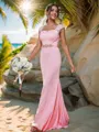 Sheath/Column Square Graceful Sleeveless Sweep Train Jersey Bridesmaid Dresses