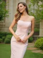 Sheath/Column Strapless Effortless Sleeveless Sweep Train Stretch Crepe Bridesmaid Dresses