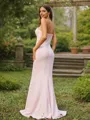 Sheath/Column Strapless Effortless Sleeveless Sweep Train Stretch Crepe Bridesmaid Dresses